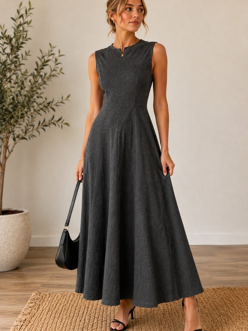 Wilfred Charcoal Grey Sleeveless Fit & Flare Midi Dress Size 6